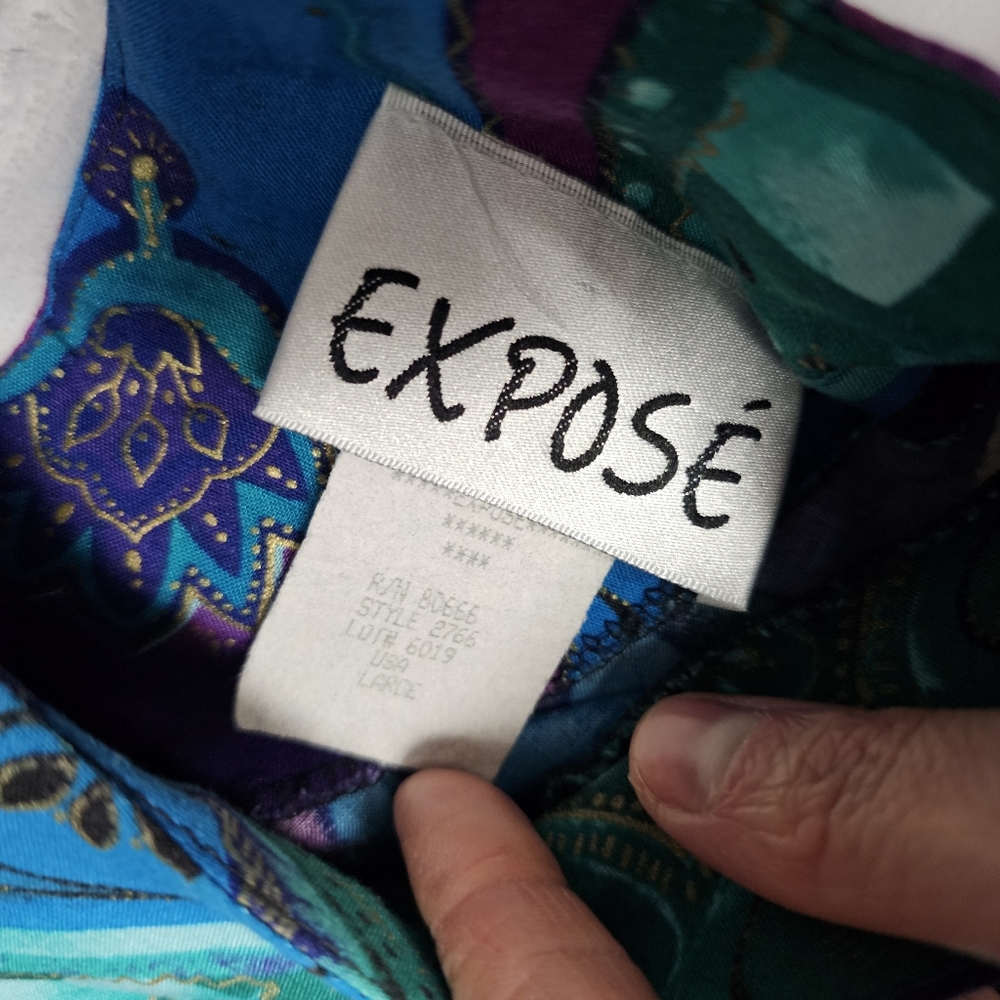 Abstract 90's Teal Purple Large Vintage Multicolor Top Shouler Pads Boxy Cropped - Picture 5 of 8